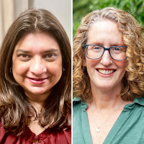 Shona Vas, Ph.D., ABPP, and Amy Silberbogen, Ph.D., ABPP, smiling in separate headshots. Dr. Vas is wearing a red top and Dr. Silberbogen is in a green blouse with glasses.